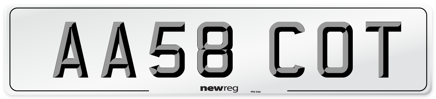 AA58 COT Number Plate from New Reg